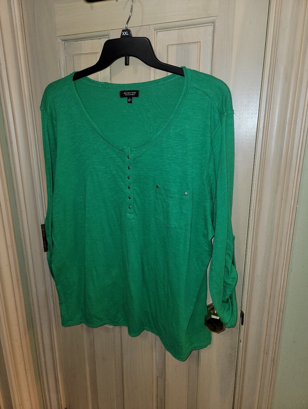 Bright Kelly Green Women's Shirt Sz 1X Spense Button Sleeve Option